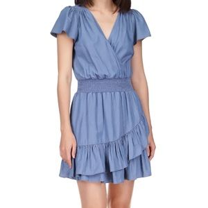 MICHAEL KORS WOMEN'S SMOCKED WRAP DRESS BLUE